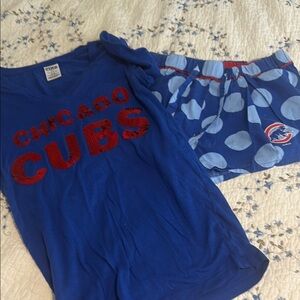 PINK Victoria's Secret Blue and Red Pajama Set cubs size medium